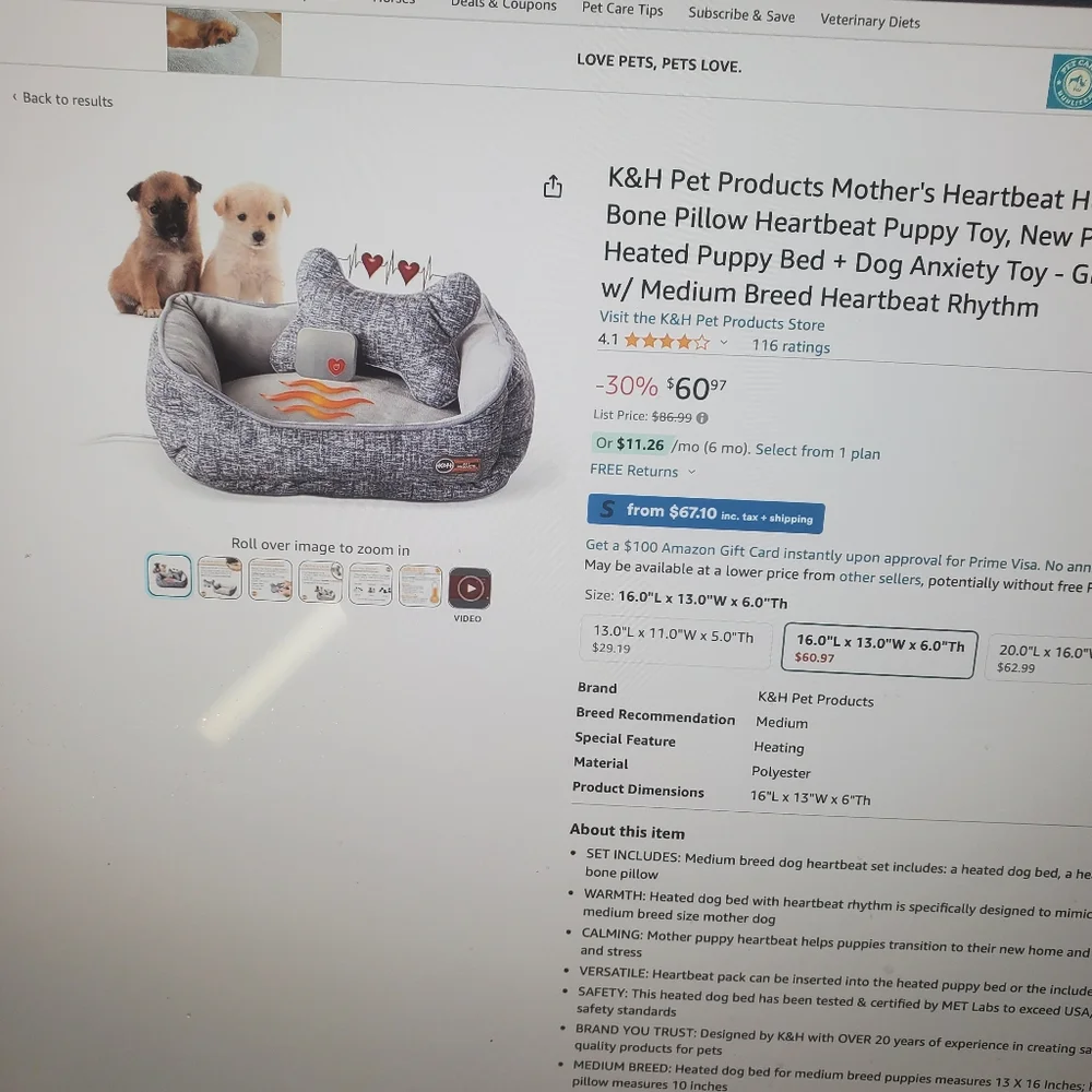 Heated Soothing Heartbeat Puppy/Dog Bed